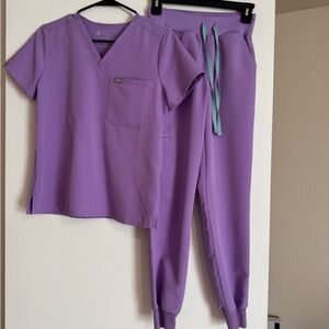 Figs Lavender Scrub Set with Aqua Ties